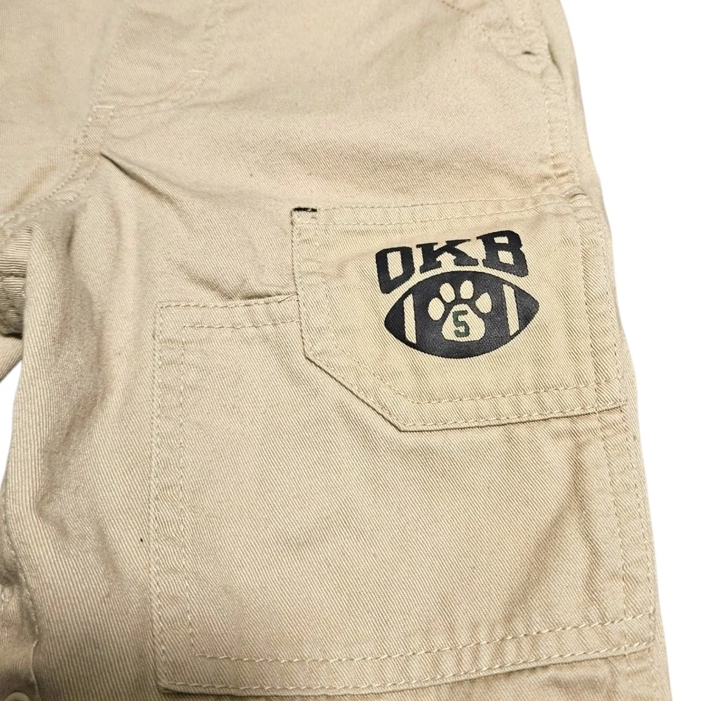 Vtg y2k OshKosh B’gosh Beige Overalls 12M Baby Boy OKB Patch Utility 100% Cotton